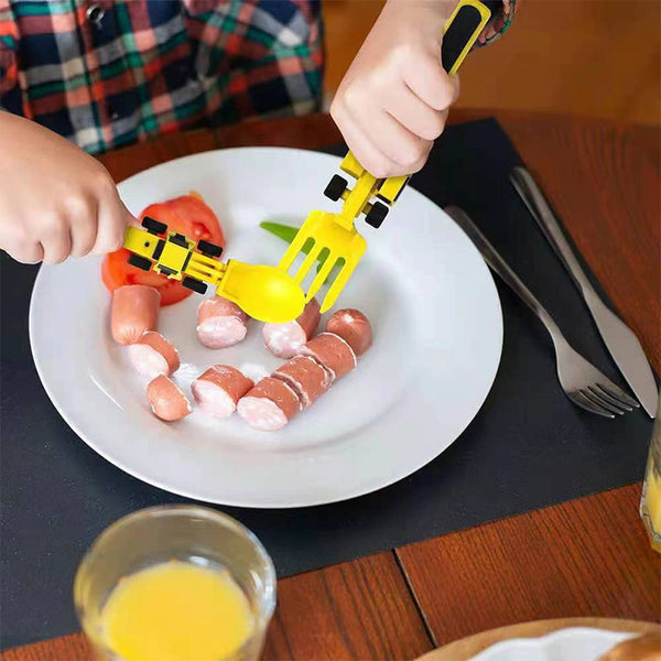 ConstructoFork - Bulldozer-Shaped Kids Utensil Set for Mealtime Fun