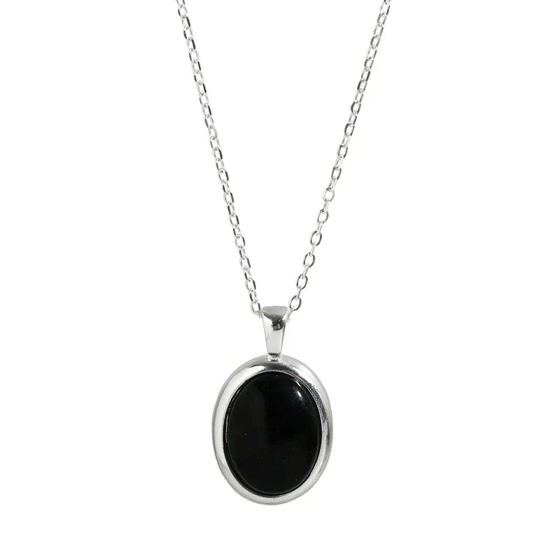 Aldevine - Black Opal Necklace, A Bold Statement in Sterling Silver
