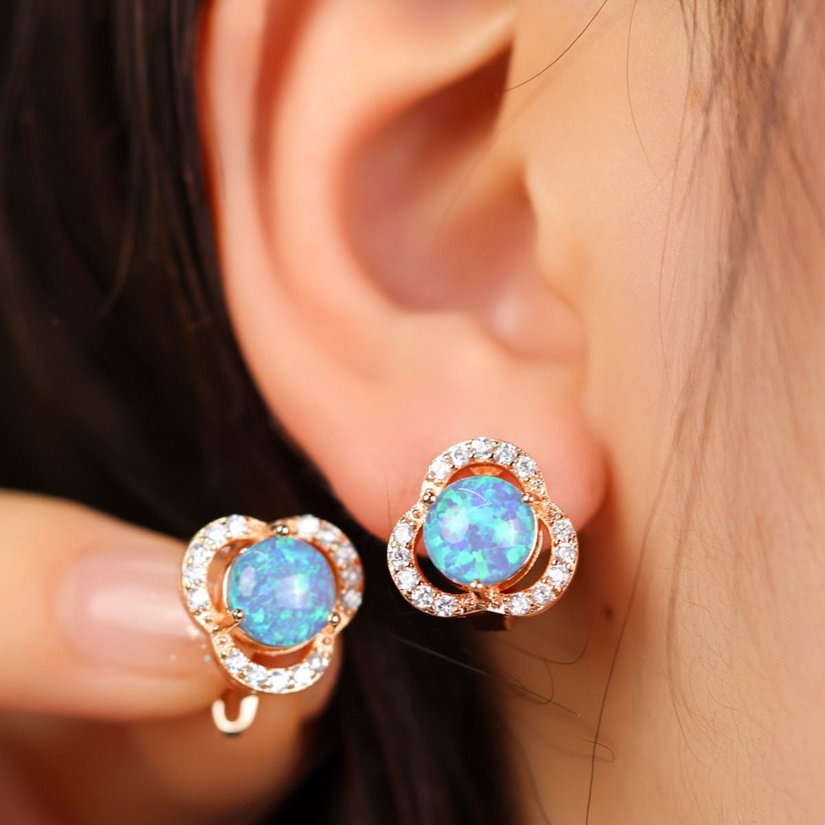 Elara Collection - White Opal & Zirconia Clover Earrings