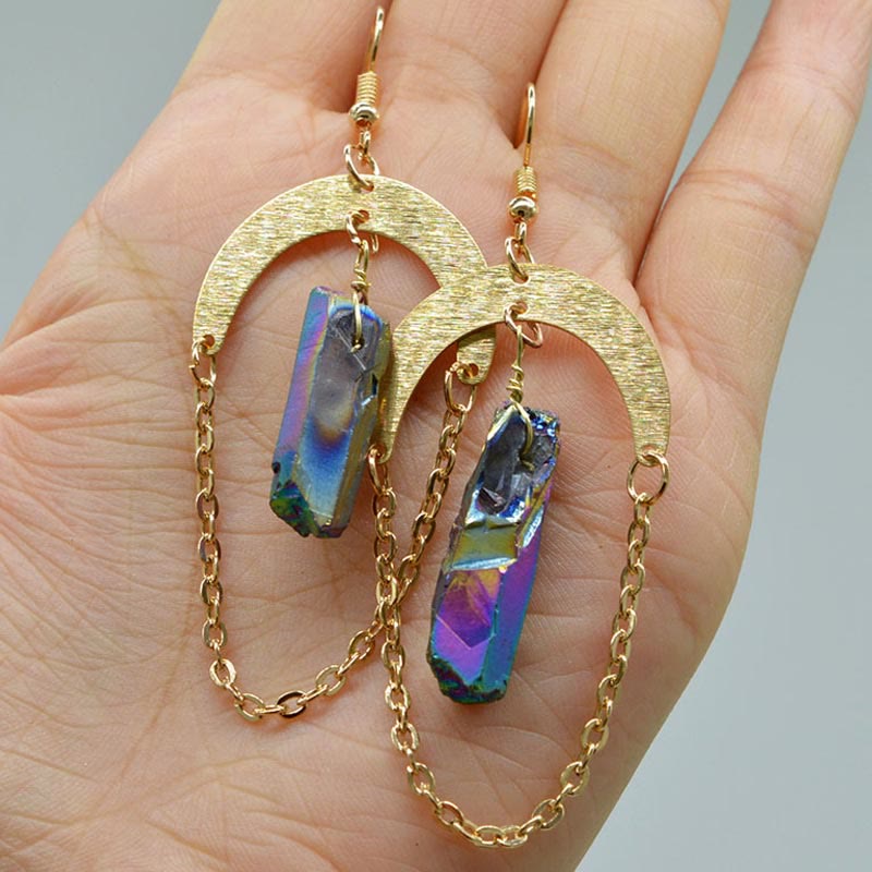 Naluna - Natural Crystal Moon and Stars Earrings