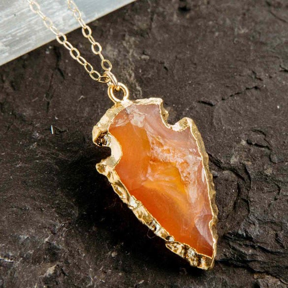 Aeliana - Natural Carnelian Crystal Arrowhead Necklace