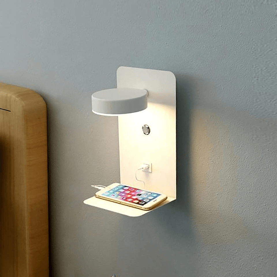 GlowUp Light Station - Modern LED Wall Lamp with USB Charging Station