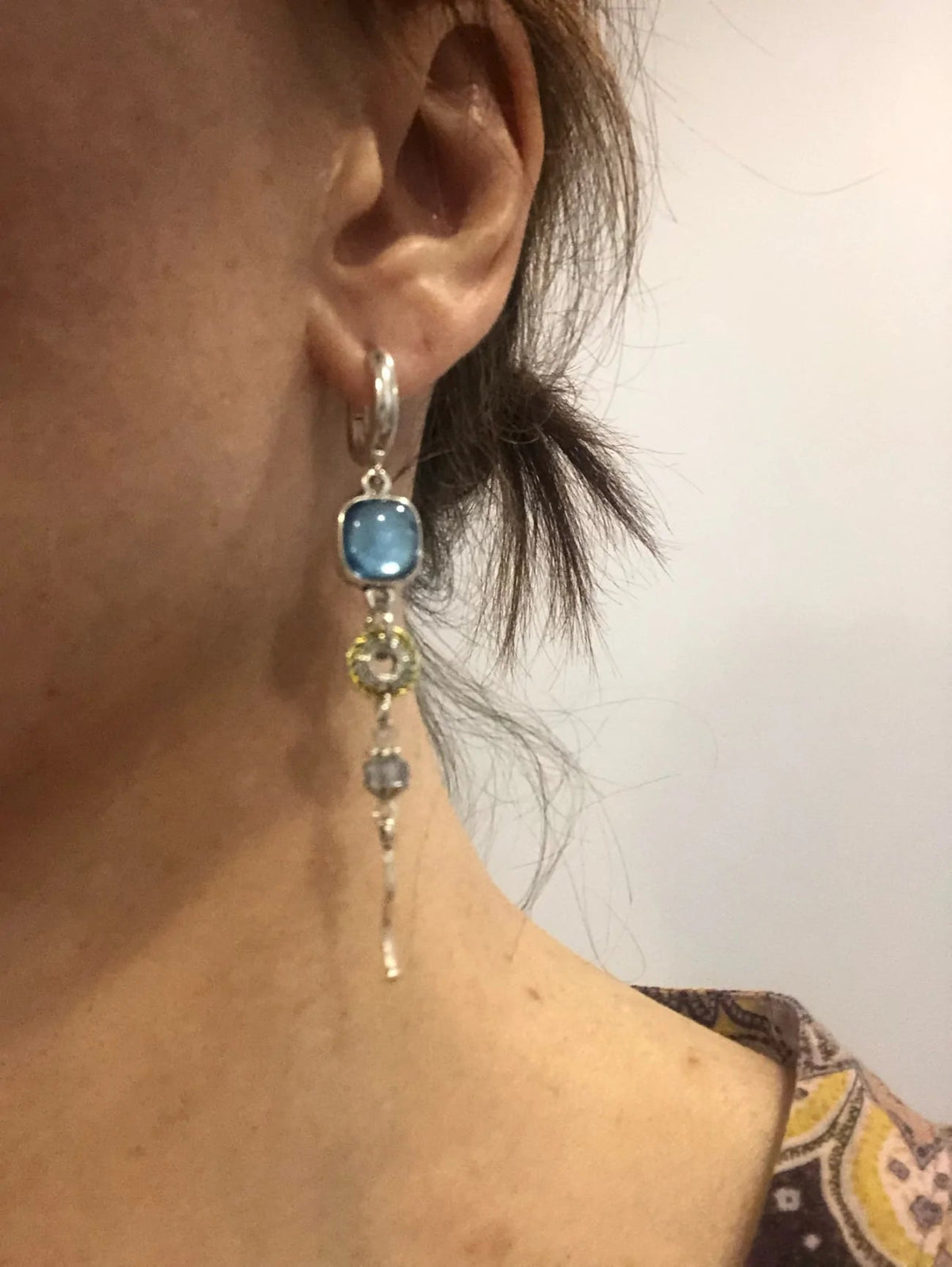 Elias Collection - Blue Stone Cross Drop Earrings