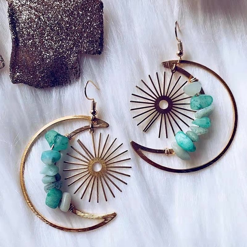 Naluna - Natural Crystal Moon and Stars Earrings