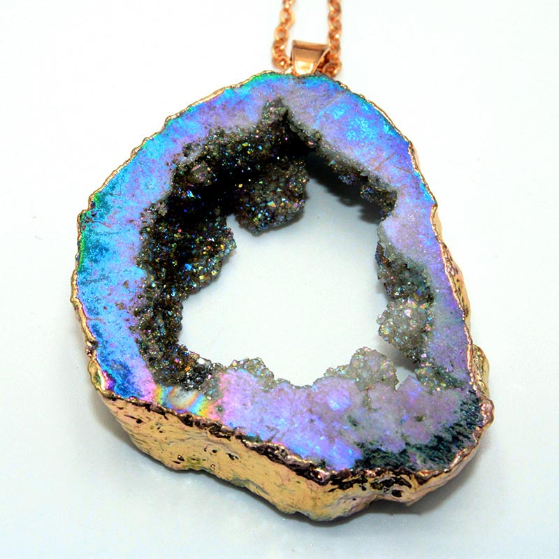 Gaia Natural Crystal Geode Pendant - Raw Stone Jewelry for Crystal Lovers