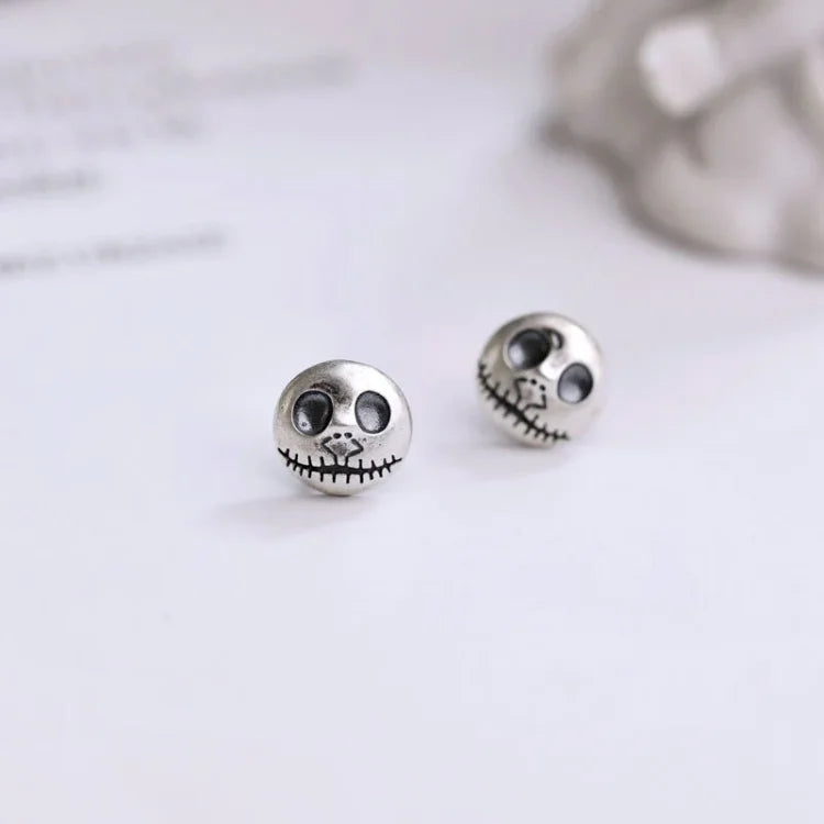 Mara - Handmade Pumpkin Prince Skull Earrings in Sterling Silver