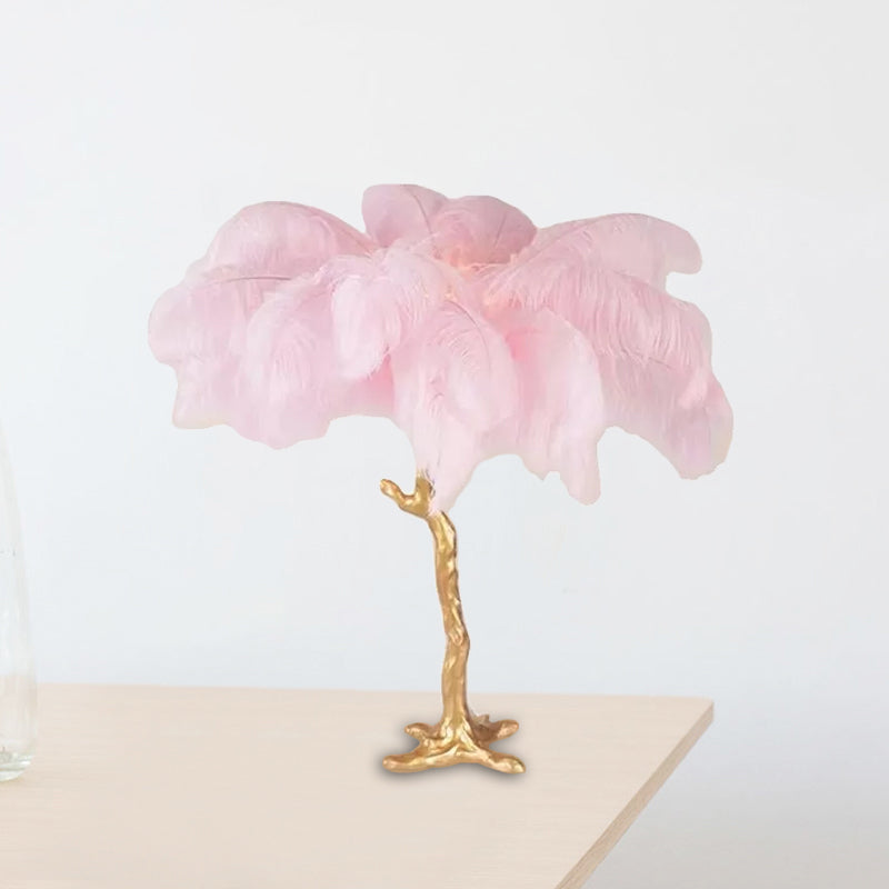 FeatherLuxe - Artistic Pink Gold Table Lamp