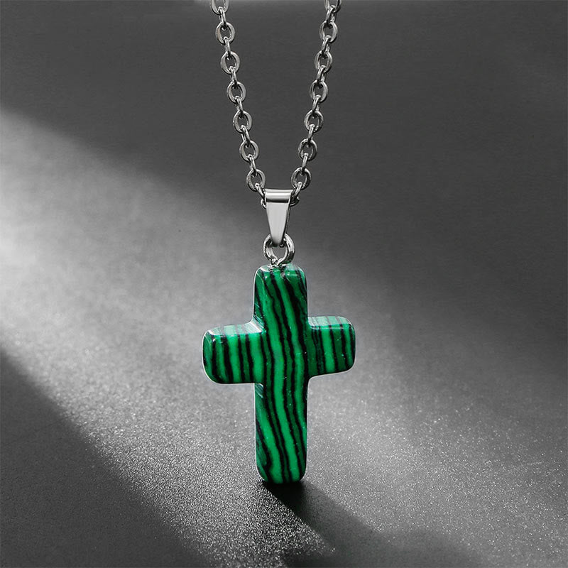Bysera - Natural Gemstone Cross Necklace