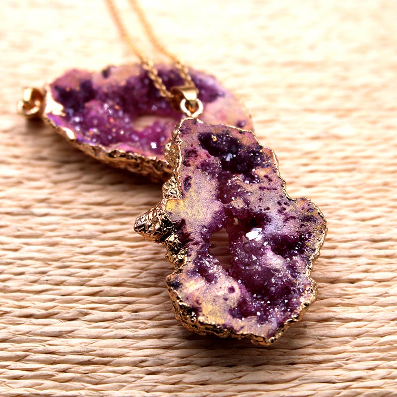 Gaia Natural Crystal Geode Pendant - Raw Stone Jewelry for Crystal Lovers