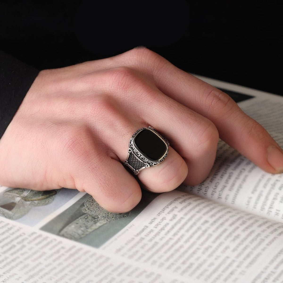 Max - Elegant Black Onyx Silver Ring for the Modern Man