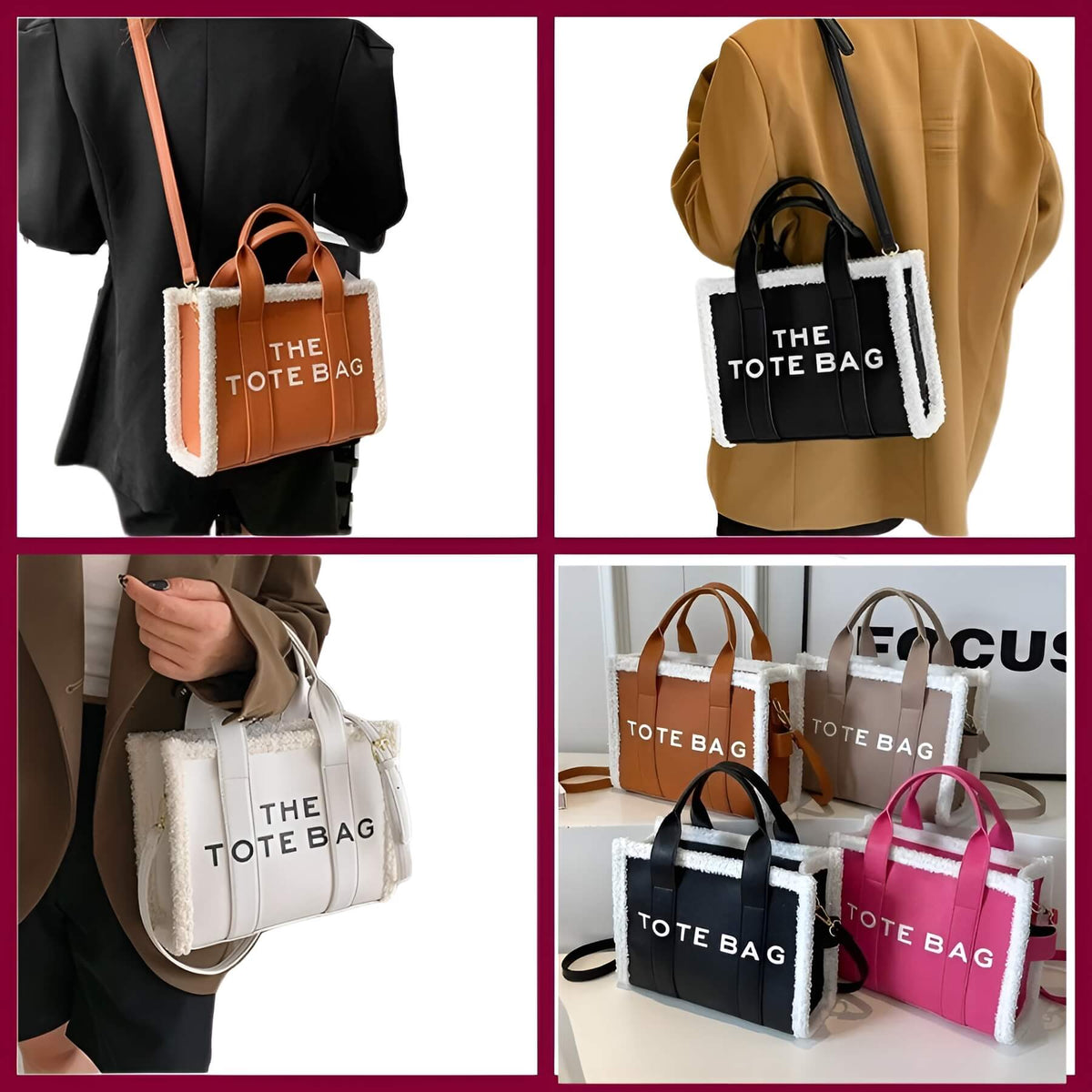 LuxVibe Bag - Stylish PU Leather Tote with Faux Fur Trim