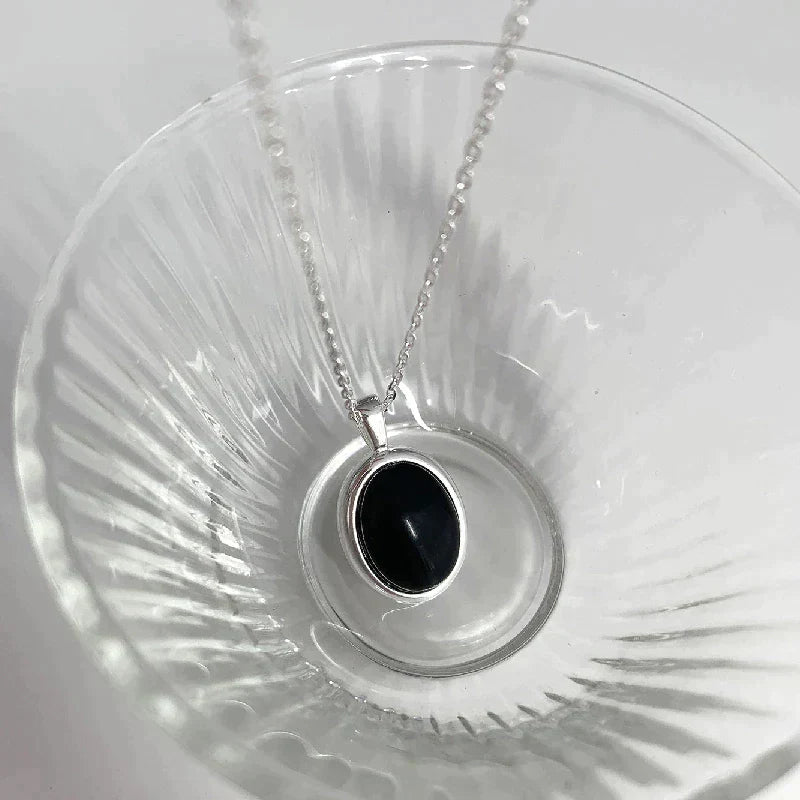 Aldevine - Black Opal Necklace, A Bold Statement in Sterling Silver