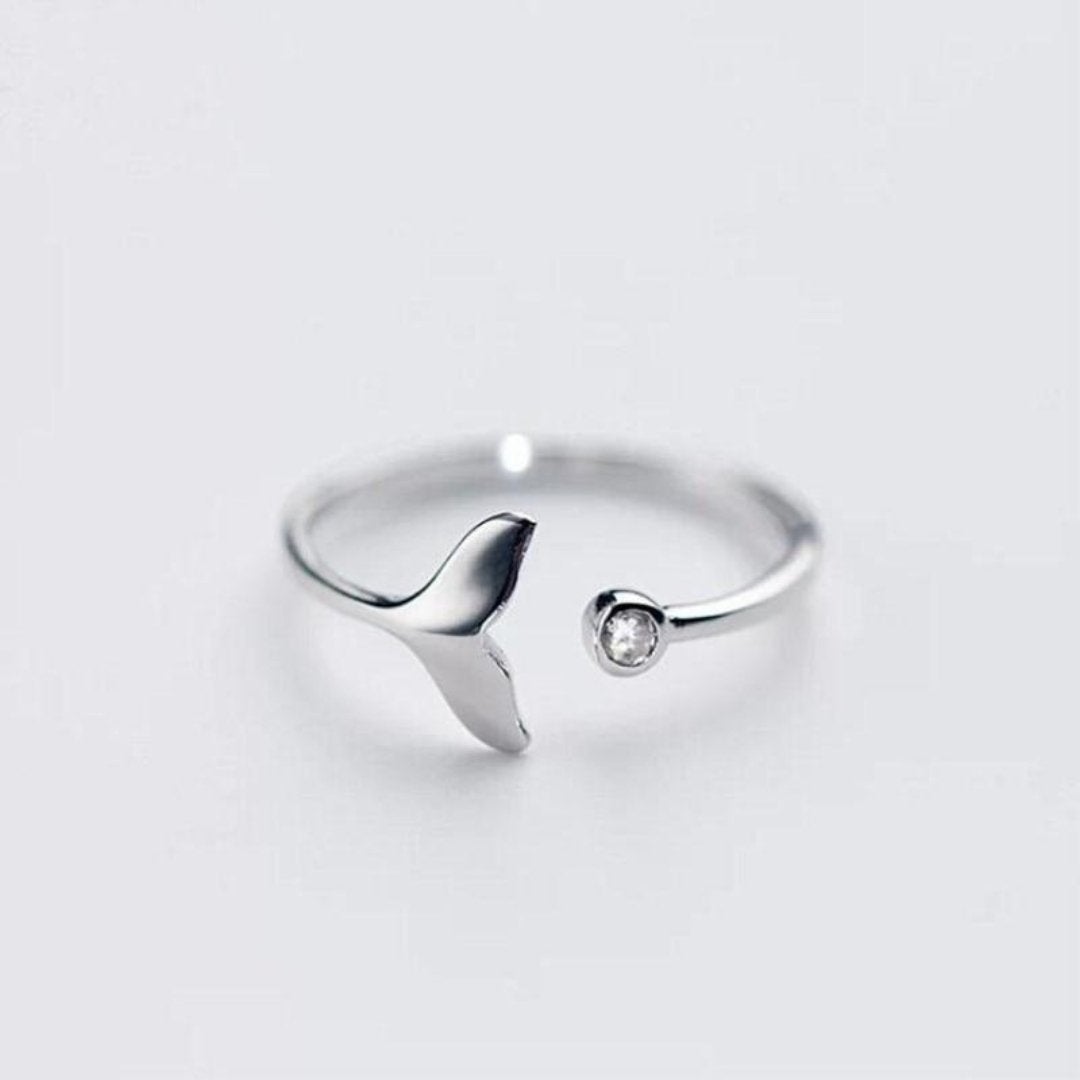 Marinel - Adjustable Silver Dolphin Tail Ring with Sparkling Zirconia