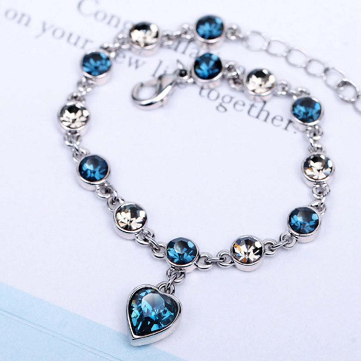 Delmarine - Ocean Heart Crystal Bracelet with Radiant Blue Heart Charm