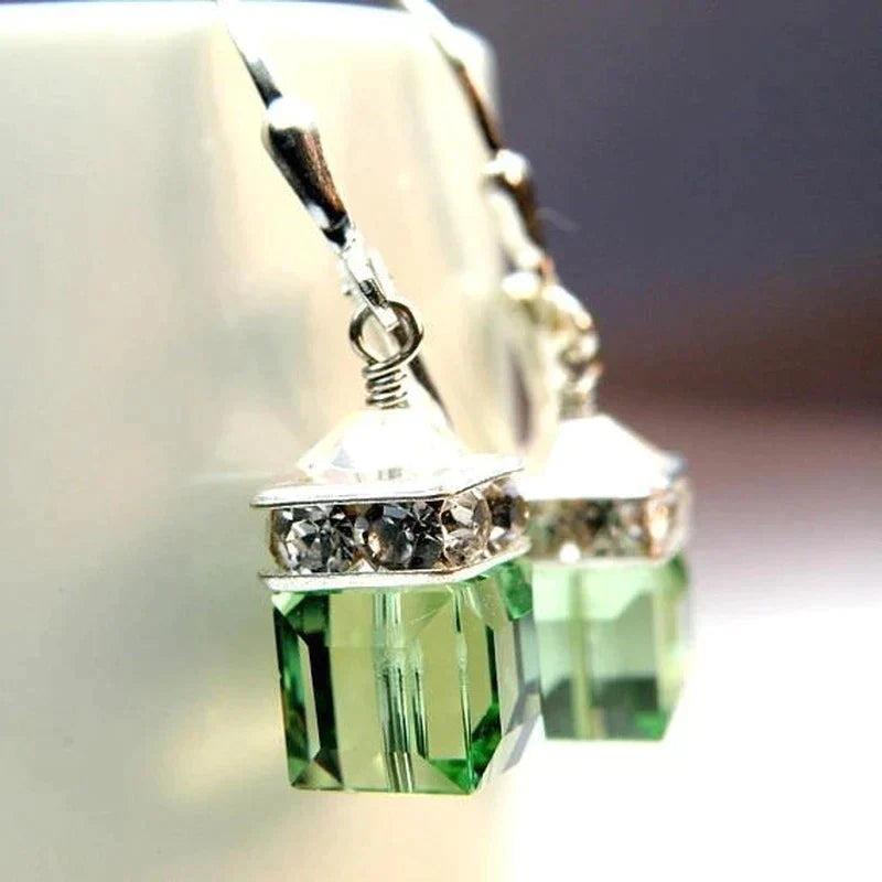 Galvora - Green Peridot Drop Earrings with Square-Cut Stones