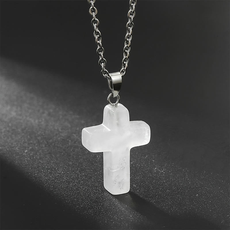 Bysera - Natural Gemstone Cross Necklace