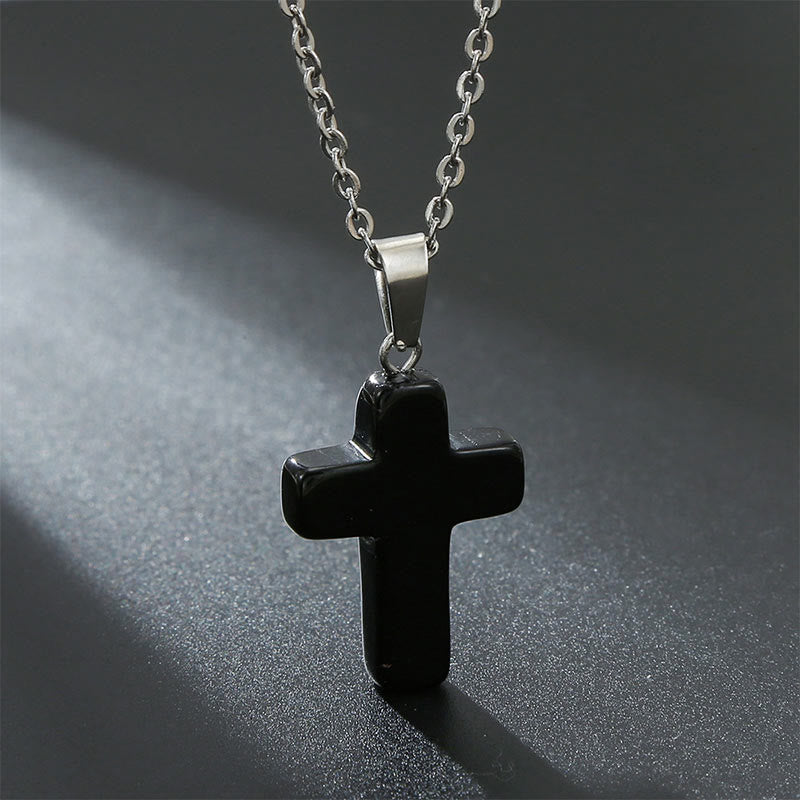 Bysera - Natural Gemstone Cross Necklace