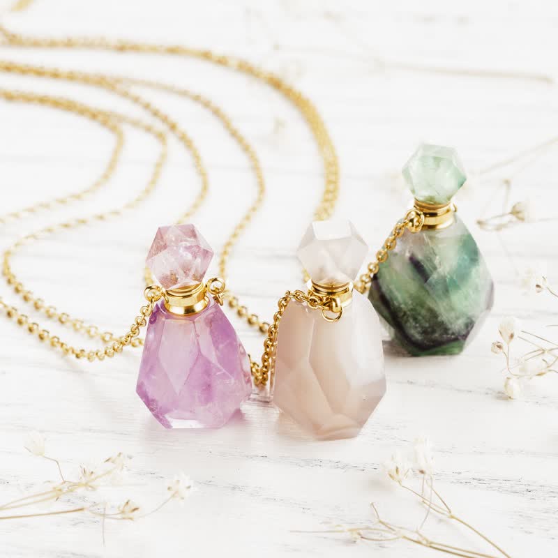 Jozelle - Iris Crystal Perfume Bottle Necklace - Refillable Fragrance Jewelry