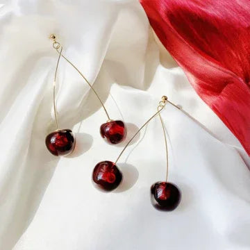 Fleur Earrings - Gold-Plated Red Cherry Drop Earrings