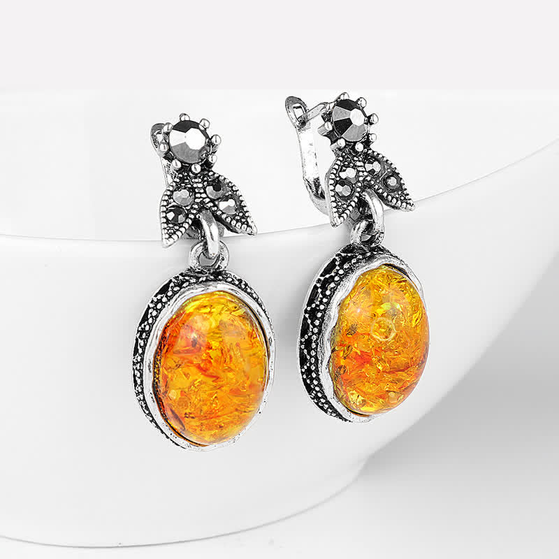 Nora Vintage Floral Amber Earrings - Timeless Retro Elegance