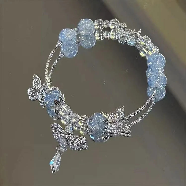 Lila Collection - Sky Blue Butterfly Bracelet with Floral Design