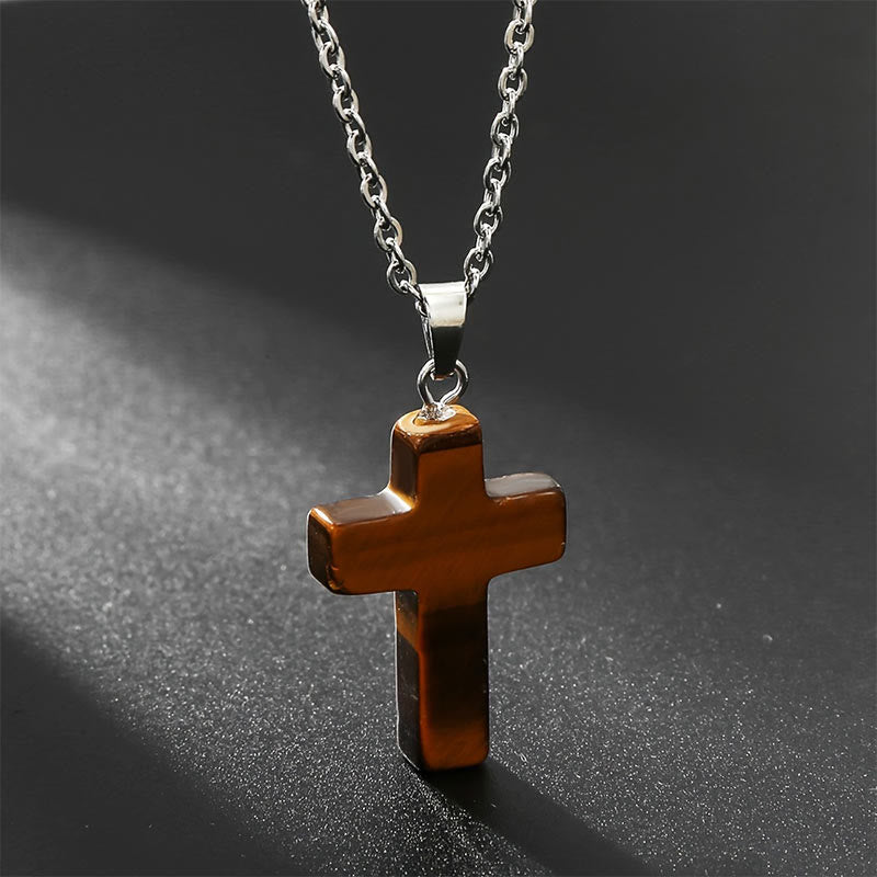 Bysera - Natural Gemstone Cross Necklace