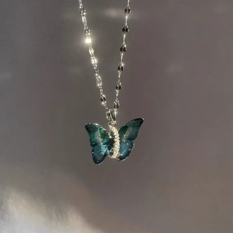 Elina Blue Butterfly Necklace - Sterling Silver Butterfly Pendant