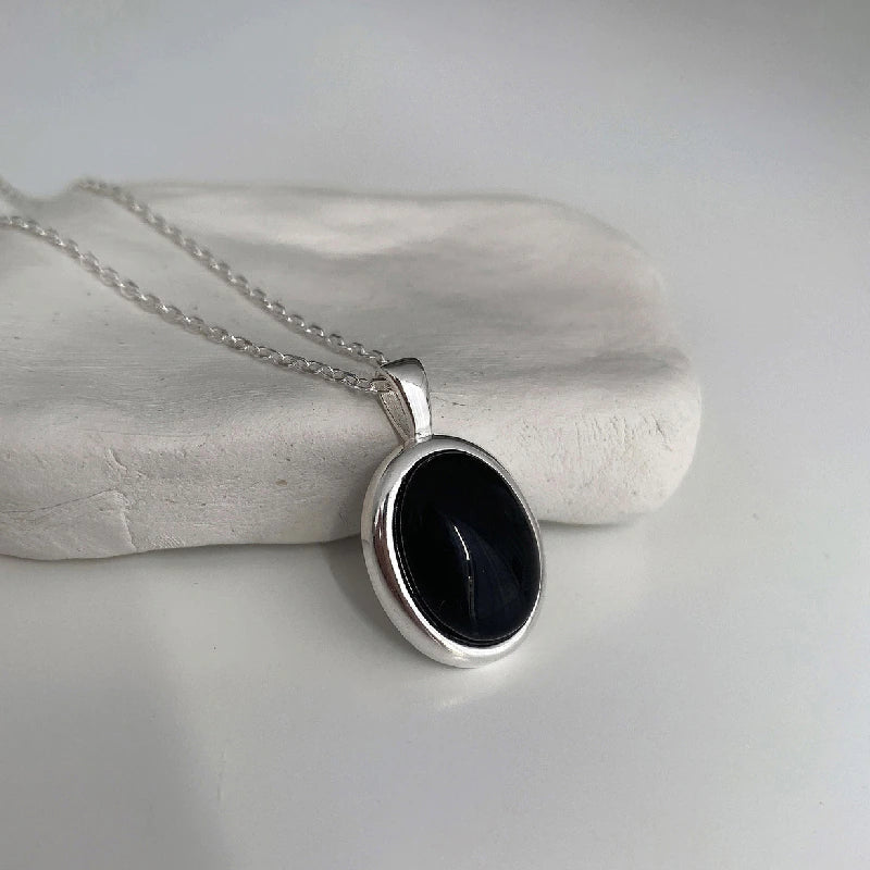 Aldevine - Black Opal Necklace, A Bold Statement in Sterling Silver