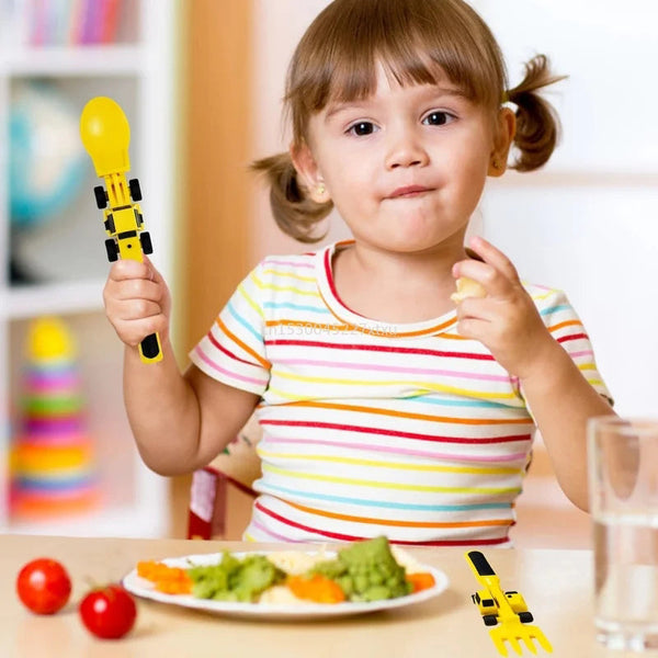 ConstructoFork - Bulldozer-Shaped Kids Utensil Set for Mealtime Fun