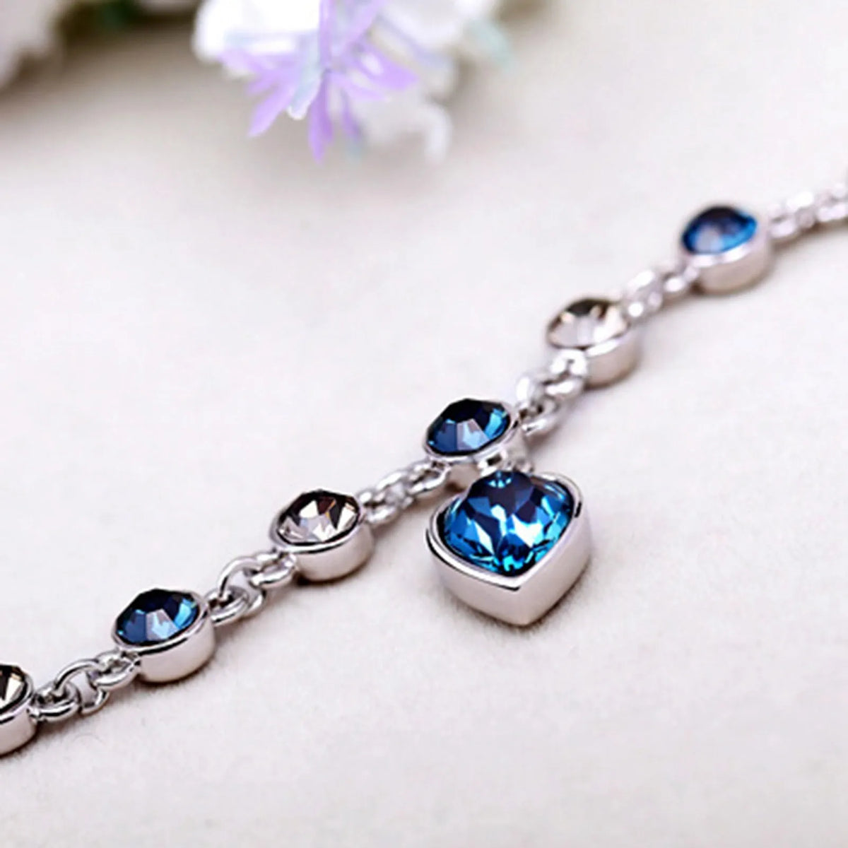 Delmarine - Ocean Heart Crystal Bracelet with Radiant Blue Heart Charm