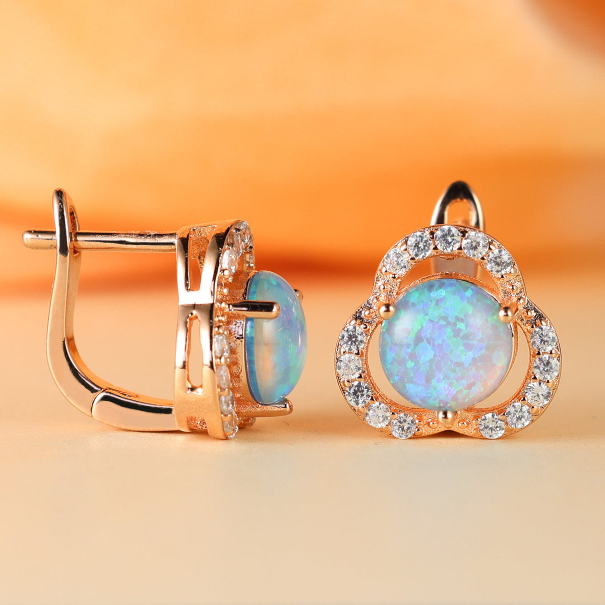 Elara Collection - White Opal & Zirconia Clover Earrings