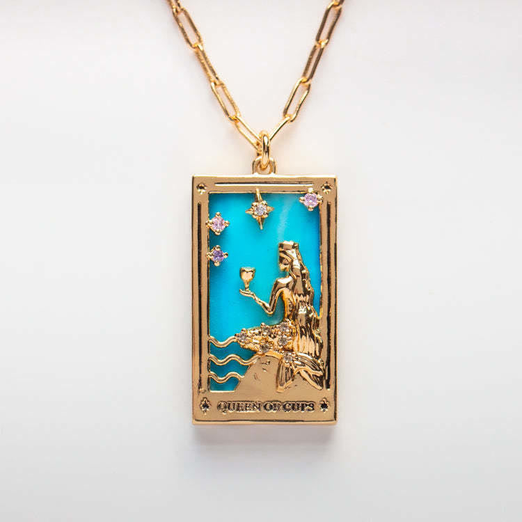 Amara Gold-Plated Tarot Drop Pendant Necklace - Zirconia Charm
