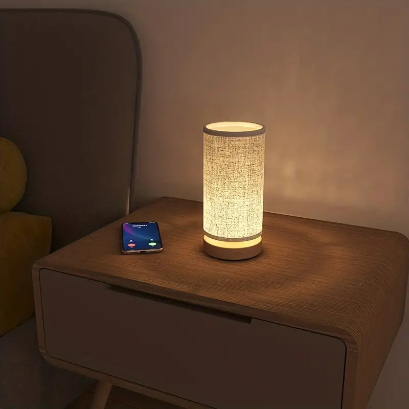 LinoGlow - Linen-Style Nightstand Lamp for Bedroom Ambiance