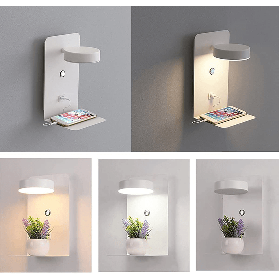 GlowUp Light Station - Modern LED Wall Lamp with USB Charging Station