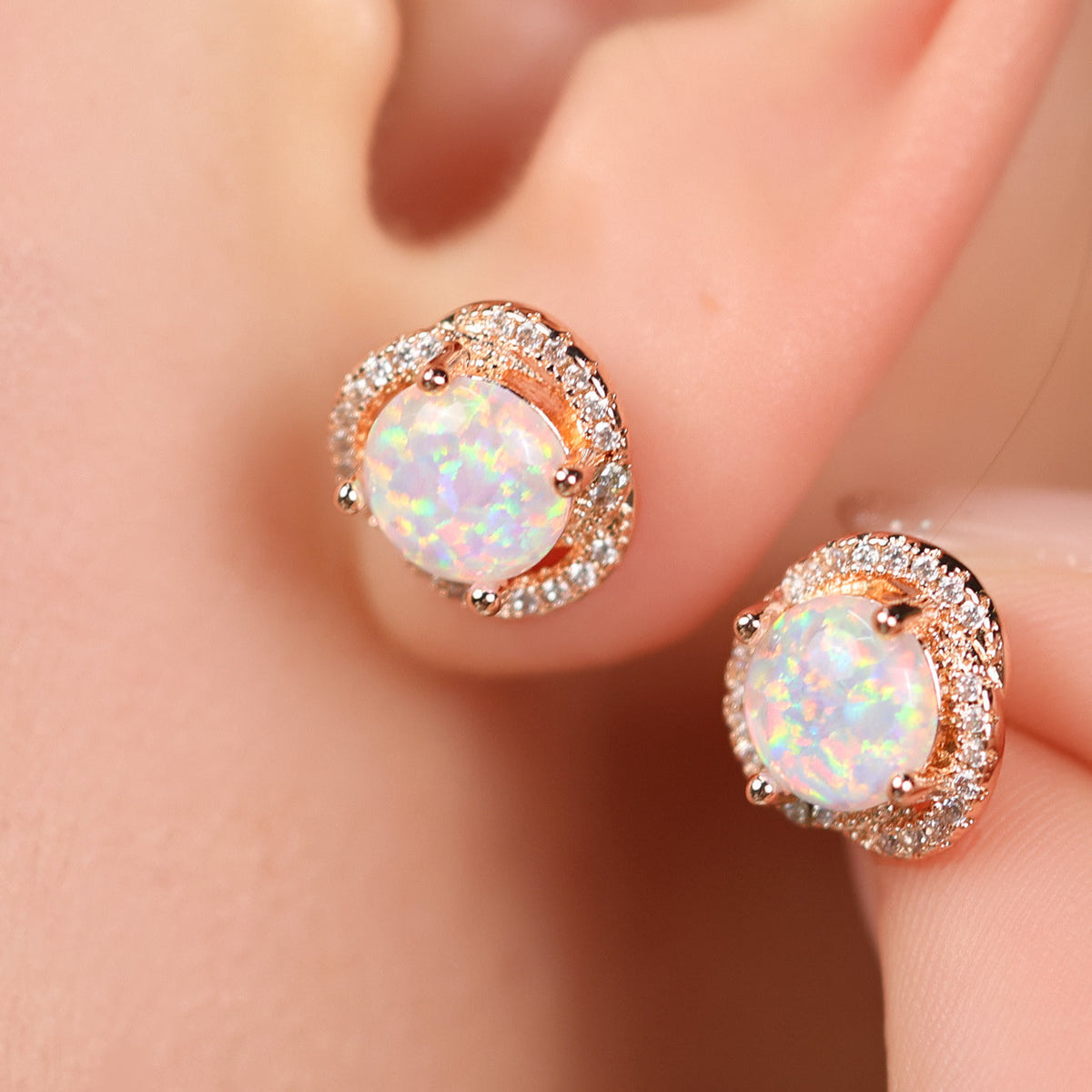 Elara Collection - White Opal & Zirconia Clover Earrings