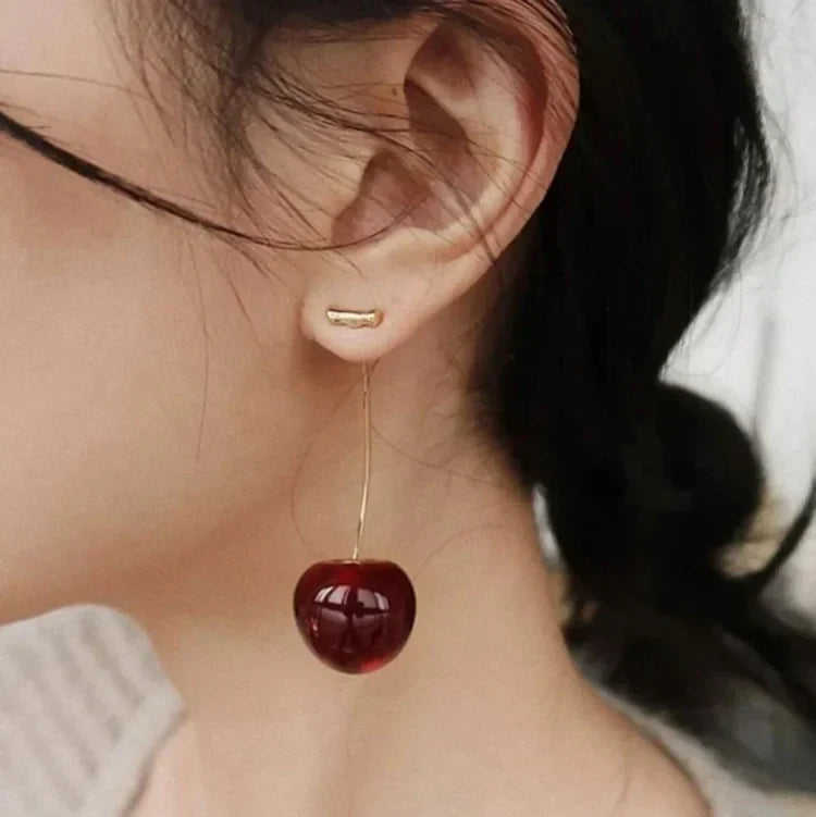 Fleur Earrings - Gold-Plated Red Cherry Drop Earrings