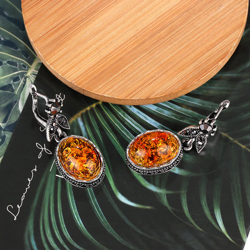 Nora Vintage Floral Amber Earrings - Timeless Retro Elegance