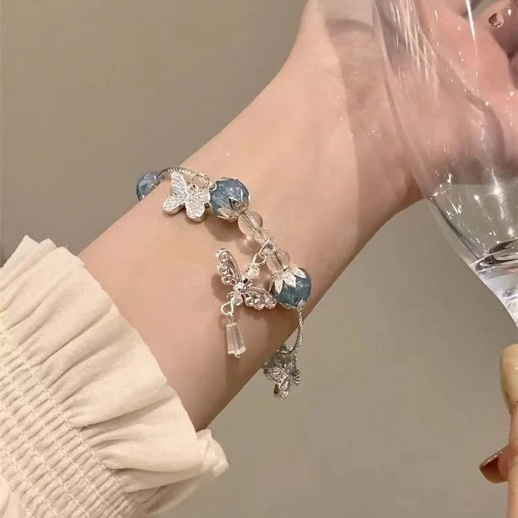 Lila Collection - Sky Blue Butterfly Bracelet with Floral Design