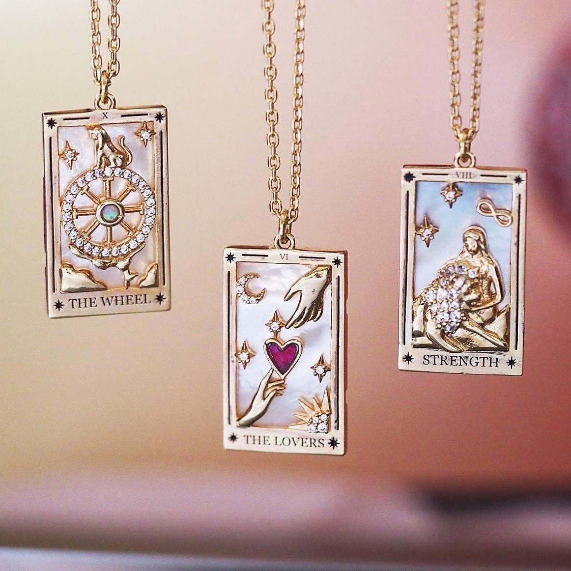 Amara Gold-Plated Tarot Drop Pendant Necklace - Zirconia Charm
