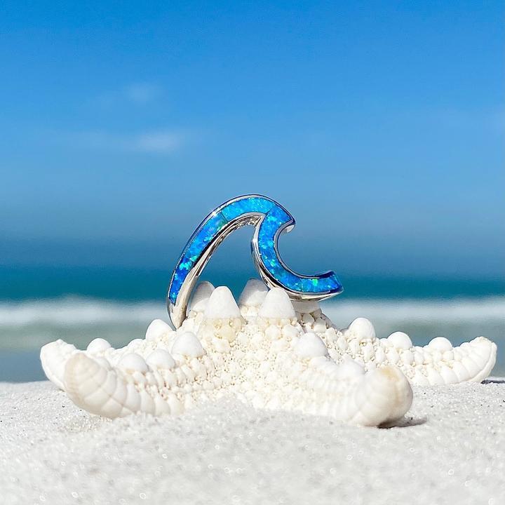 Ondina - Silver Sea Wave Ring with Blue Opal