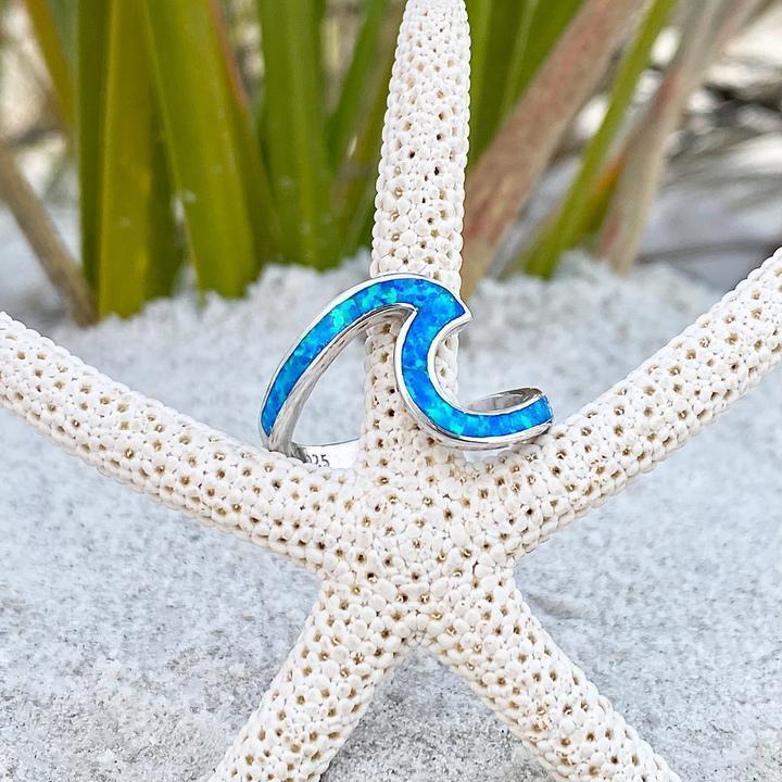 Ondina - Silver Sea Wave Ring with Blue Opal