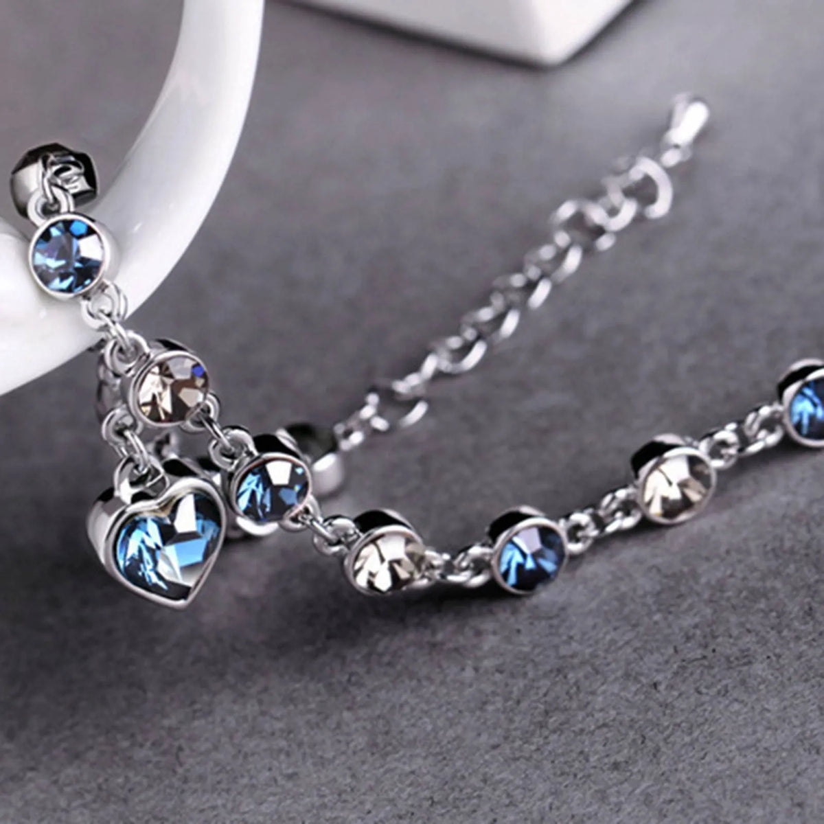 Delmarine - Ocean Heart Crystal Bracelet with Radiant Blue Heart Charm