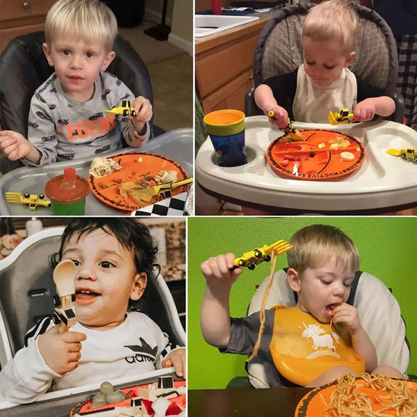 ConstructoFork - Bulldozer-Shaped Kids Utensil Set for Mealtime Fun