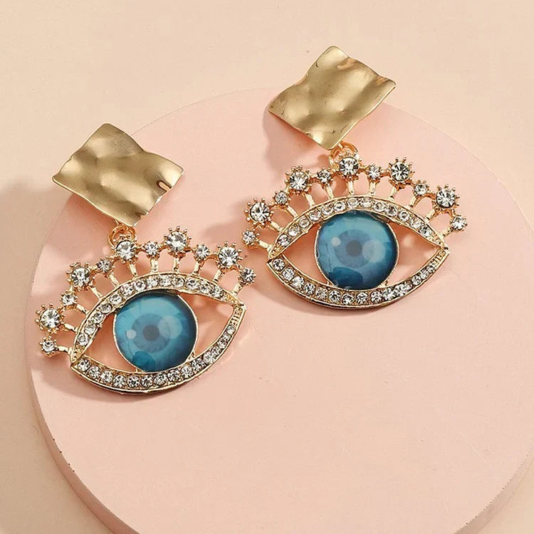 Nerina Gold Vintage Evil Eye Earrings - Protective Charm Drop Earrings