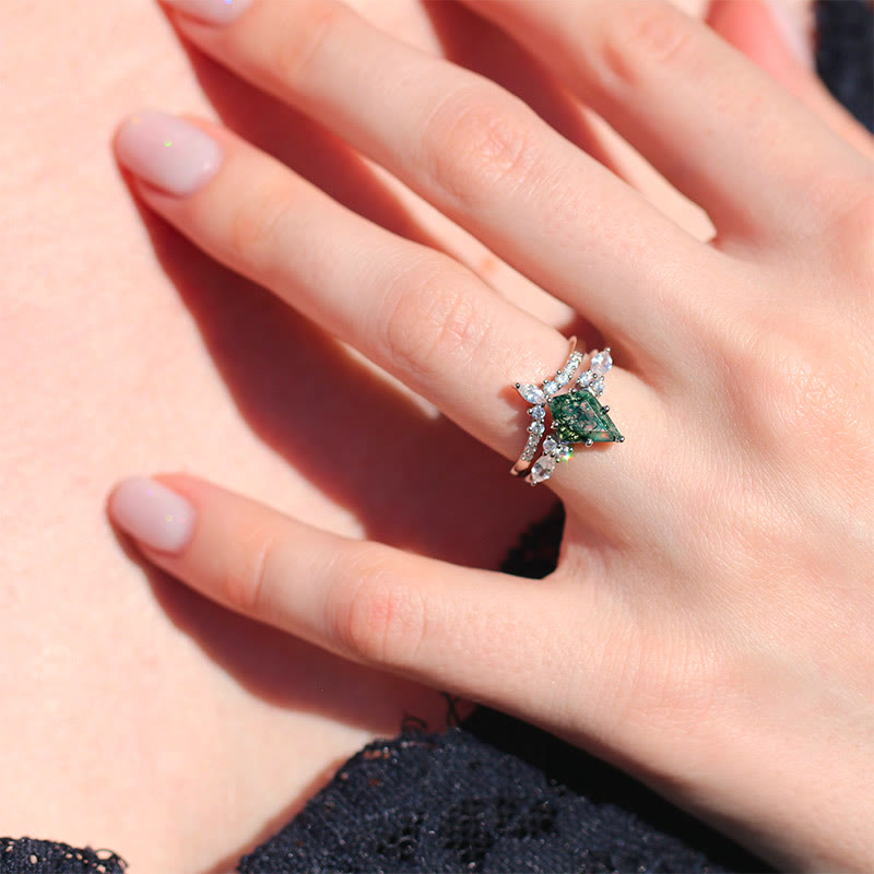 Serenia - Elegant 2-Piece Moss Agate Ring Set