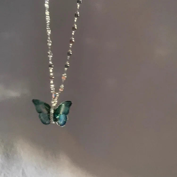 Elina Blue Butterfly Necklace - Sterling Silver Butterfly Pendant