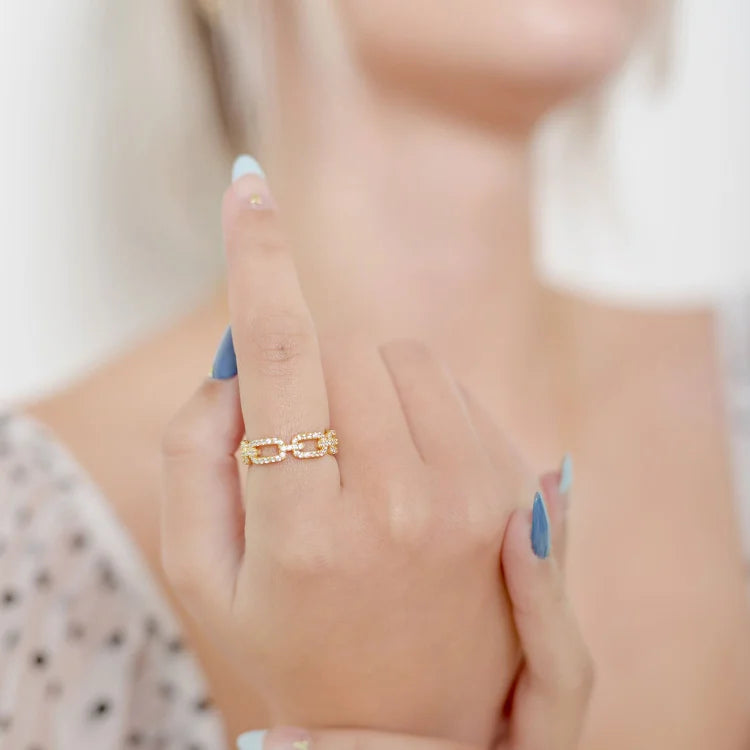 Marina - Radiant Gold Chain Ring with Zirconia