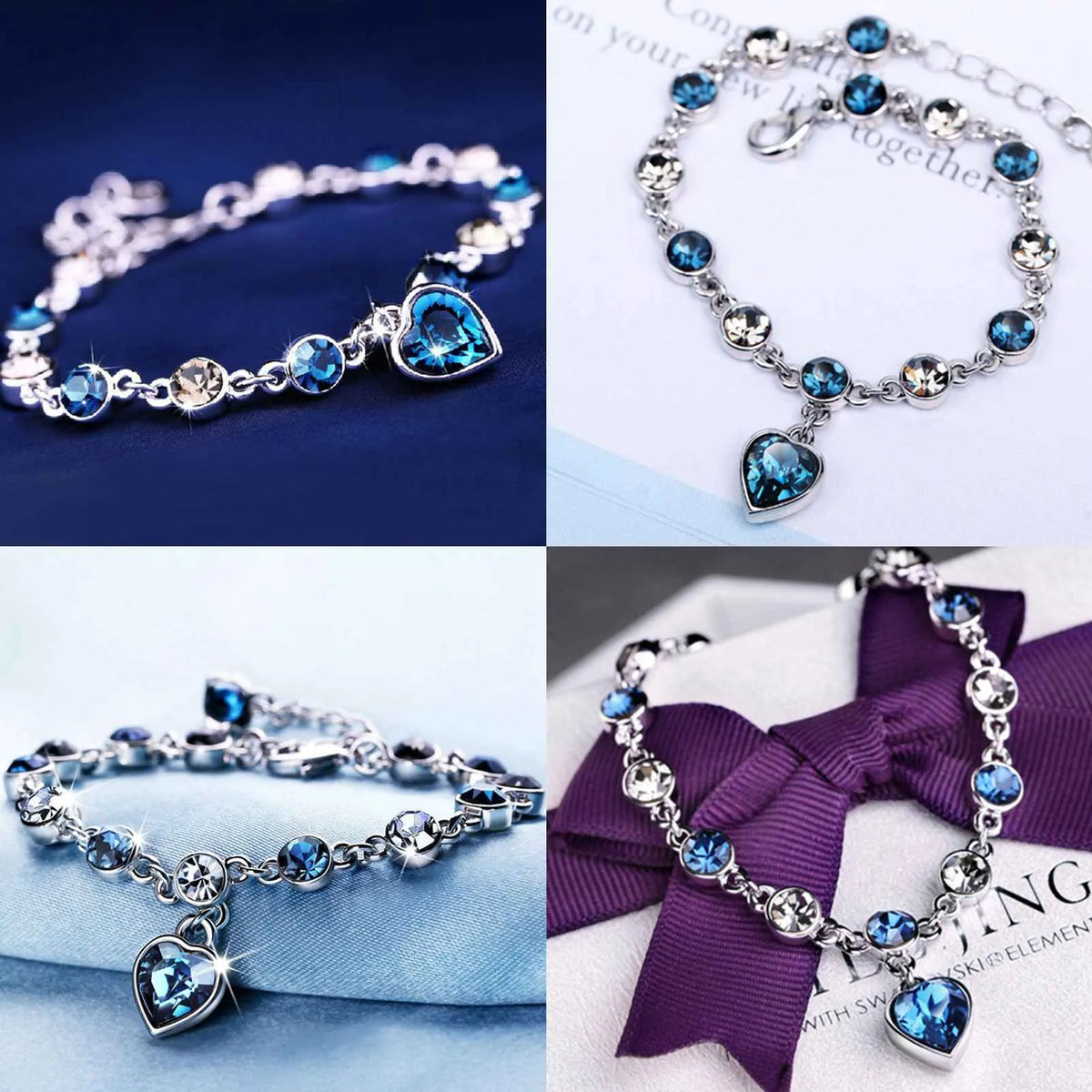 Delmarine - Ocean Heart Crystal Bracelet with Radiant Blue Heart Charm
