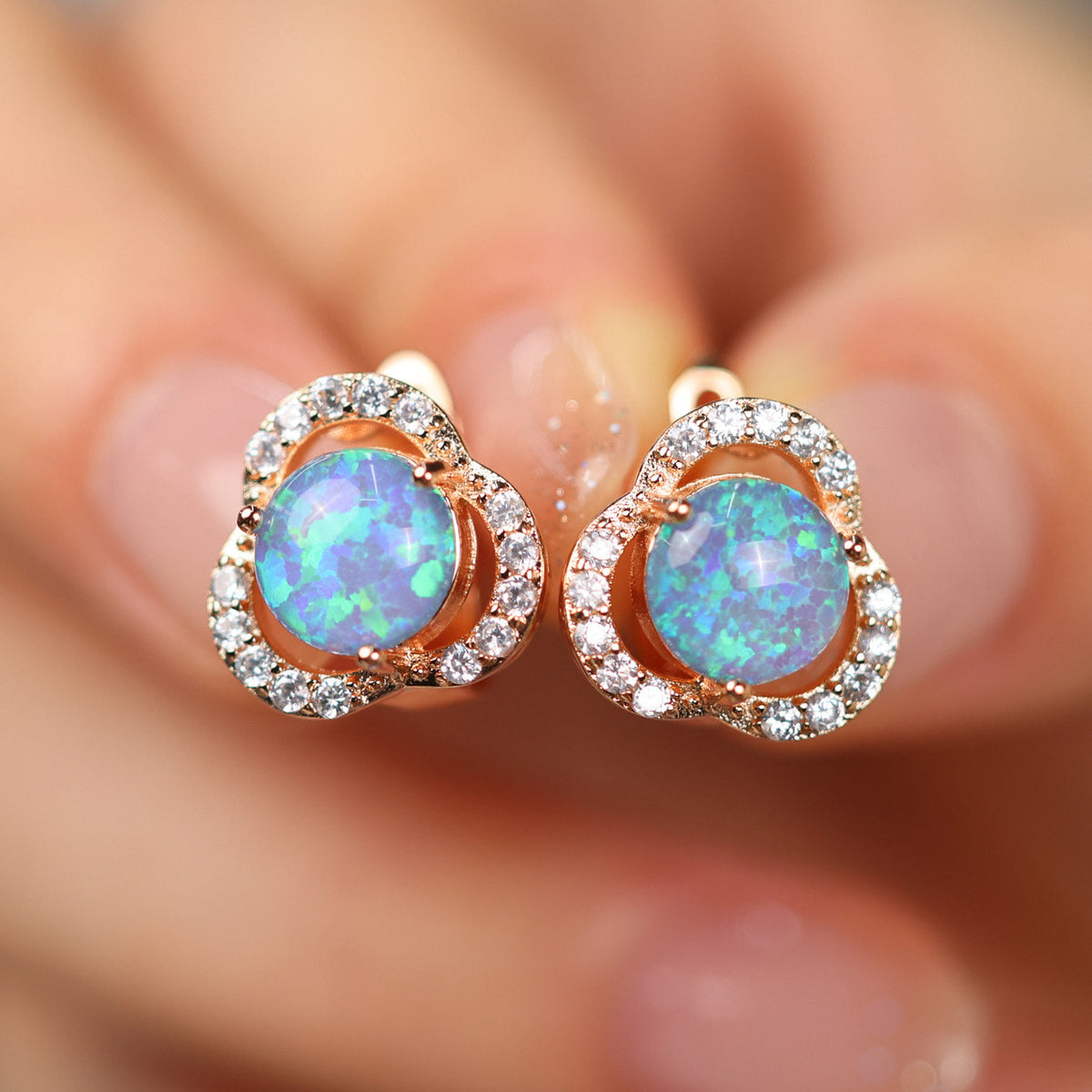 Elara Collection - White Opal & Zirconia Clover Earrings