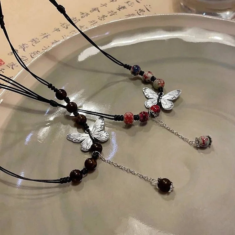 Aurora Necklace - Butterfly and Pearl Elegance